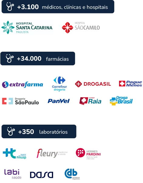 Imagem com logo de farmácias e laboratorios